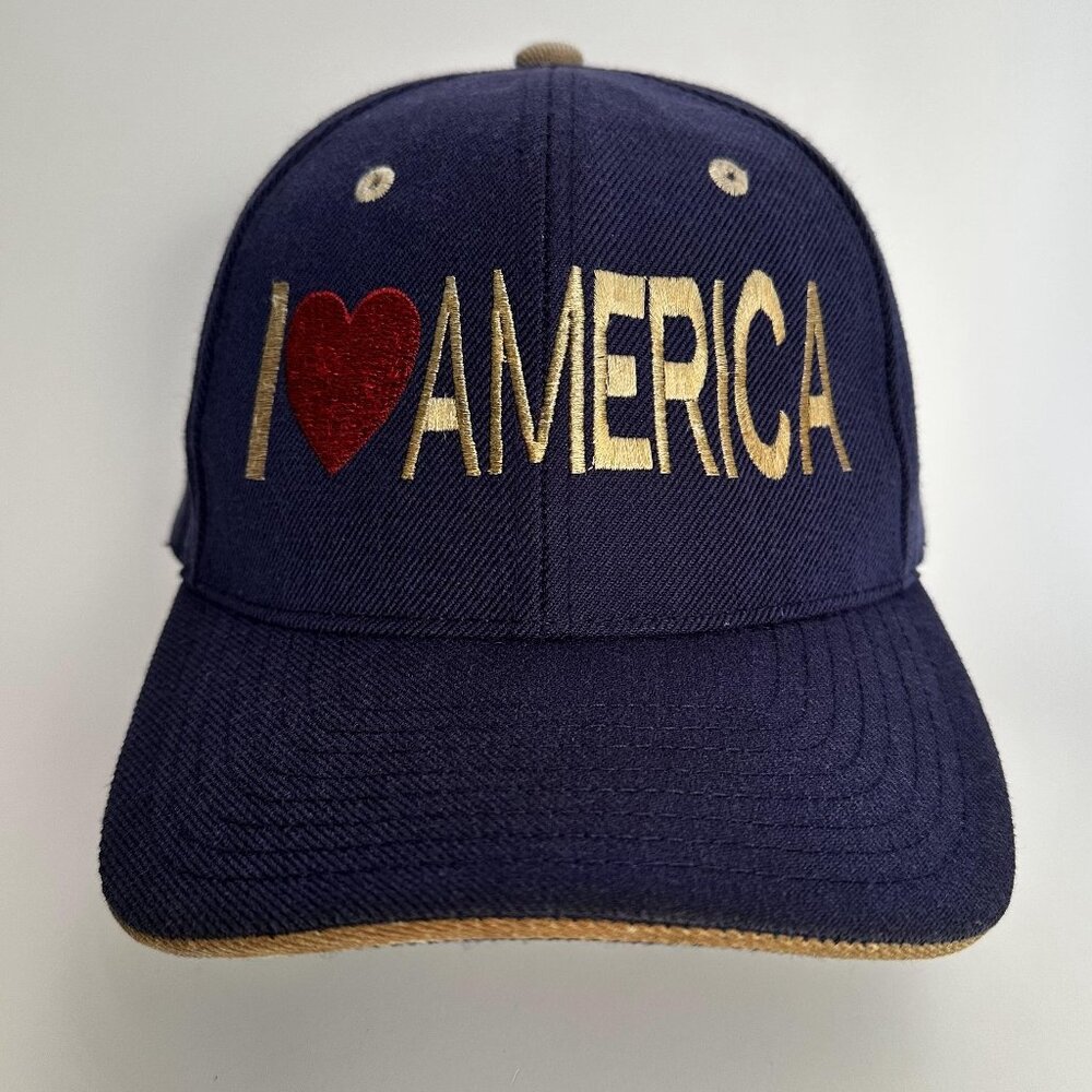 I Love America Baseball Hat Embroidered Adjustable Strap Back Cap Dark Blue